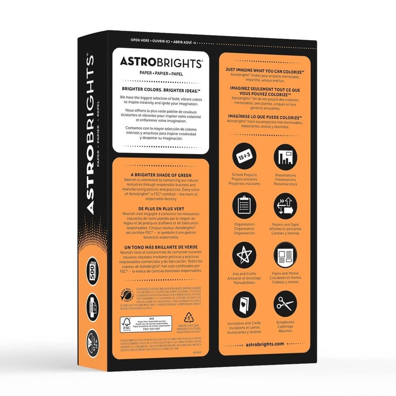 Astrobrights Bright Color Paper, 8 1/2in. x 11in., 24 Lb, FSC Certified, Cosmic Orange, Ream Of 500 Sheets, 21658 - Image 2
